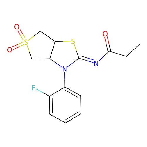 N-[(2Z)-3-(2-fluorophenyl)-5,5-dioxidotetrahydrothieno[3,4-d][1,3]thiazol-2(3H)-ylidene]propanamide structure