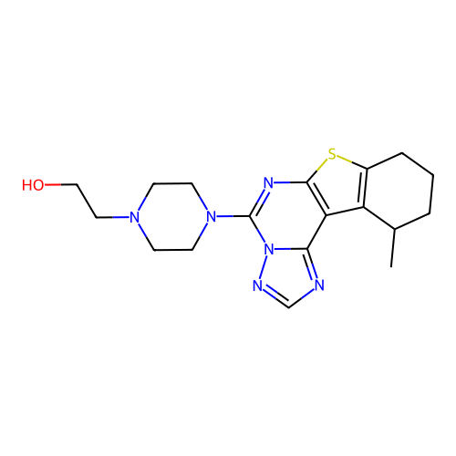 2-(4-(11-methyl-8,9,10,11-tetrahydrobenzo[4,5]thieno[3,2-e][1,2,4]triazolo[1,5-c]pyrimidin-5-yl)piperazin-1-yl)ethanol structure