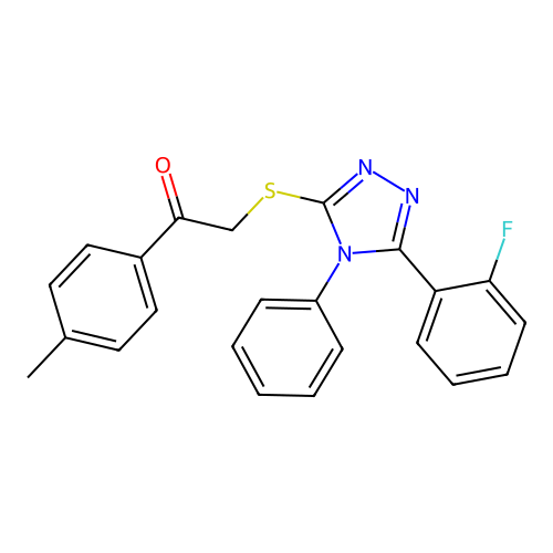 2-[[5-(2-fluorophenyl)-4-phenyl-1,2,4-triazol-3-yl]sulfanyl]-1-(4-methylphenyl)ethanone structure