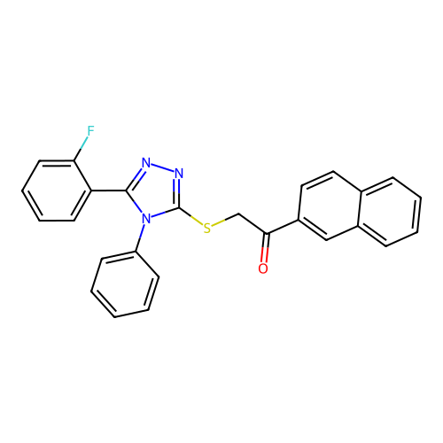 2-((5-(2-fluorophenyl)-4-phenyl-4H-1,2,4-triazol-3-yl)thio)-1-(naphthalen-2-yl)ethanone structure
