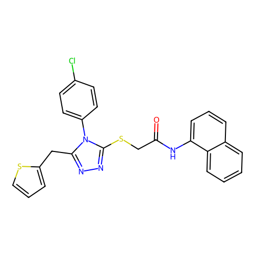 2-((4-(4-chlorophenyl)-5-(thiophen-2-ylmethyl)-4H-1,2,4-triazol-3-yl)thio)-N-(naphthalen-1-yl)acetamide structure