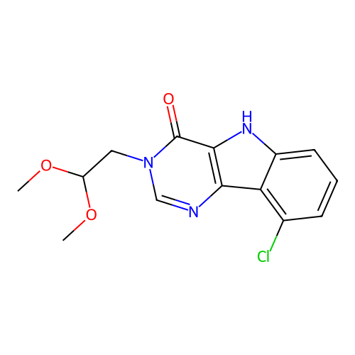 9-chloro-3-(2,2-dimethoxyethyl)-3,5-dihydro-4H-pyrimido[5,4-b]indol-4-one structure