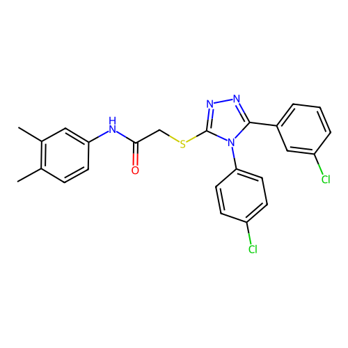 2-{[5-(3-chlorophenyl)-4-(4-chlorophenyl)-4H-1,2,4-triazol-3-yl]sulfanyl}-N-(3,4-dimethylphenyl)acetamide structure