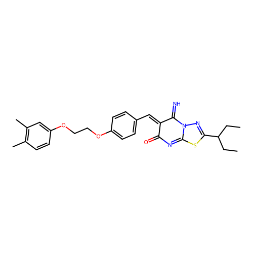 (Z)-6-(4-(2-(3,4-dimethylphenoxy)ethoxy)benzylidene)-5-imino-2-(pentan-3-yl)-5H-[1,3,4]thiadiazolo[3,2-a]pyrimidin-7(6H)-one structure