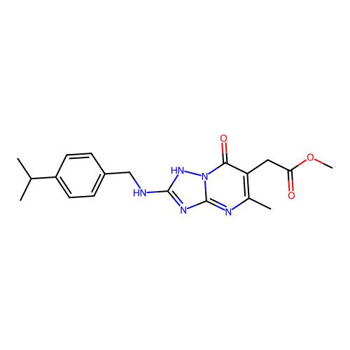 methyl (7-hydroxy-5-methyl-2-{[4-(propan-2-yl)benzyl]amino}[1,2,4]triazolo[1,5-a]pyrimidin-6-yl)acetate structure