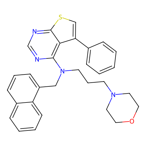 N-(3-morpholinopropyl)-N-(naphthalen-1-ylmethyl)-5-phenylthieno[2,3-d]pyrimidin-4-amine structure