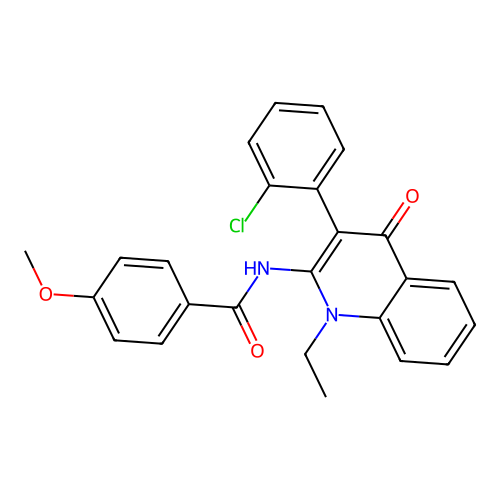 N-(3-(2-chlorophenyl)-1-ethyl-4-oxo-1,4-dihydroquinolin-2-yl)-4-methoxybenzamide structure