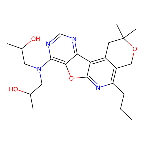 1,1'-((2,2-dimethyl-5-propyl-2,4-dihydro-1H-pyrano[4'',3'':4',5']pyrido[3',2':4,5]furo[3,2-d]pyrimidin-8-yl)azanediyl)bis(propan-2-ol) structure