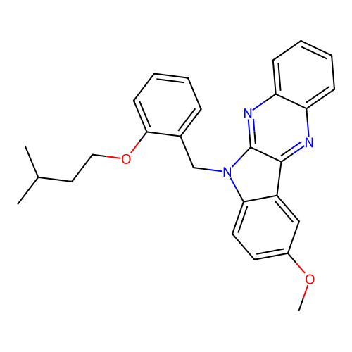 9-methoxy-6-[2-(3-methylbutoxy)benzyl]-6H-indolo[2,3-b]quinoxaline structure