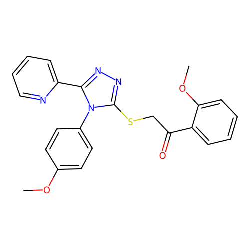 1-(2-methoxyphenyl)-2-[[4-(4-methoxyphenyl)-5-pyridin-2-yl-1,2,4-triazol-3-yl]sulfanyl]ethanone structure