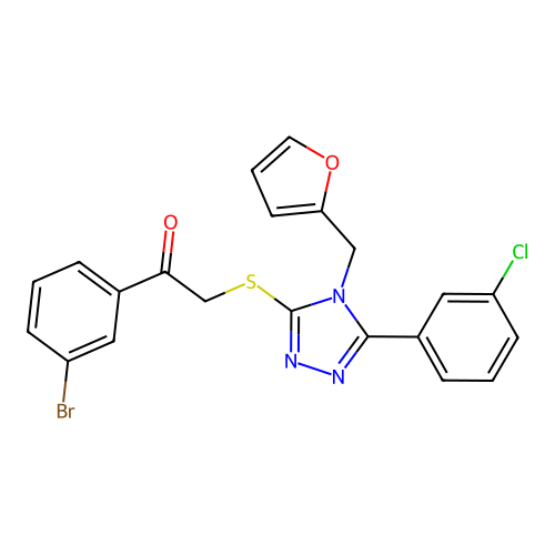 1-(3-bromophenyl)-2-((5-(3-chlorophenyl)-4-(furan-2-ylmethyl)-4H-1,2,4-triazol-3-yl)thio)ethanone structure
