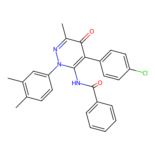 N-[4-(4-chlorophenyl)-2-(3,4-dimethylphenyl)-6-methyl-5-oxo-pyridazin-3-yl]benzamide structure