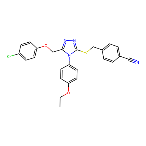 4-[[5-[(4-chlorophenoxy)methyl]-4-(4-ethoxyphenyl)-1,2,4-triazol-3-yl]sulfanylmethyl]benzonitrile structure