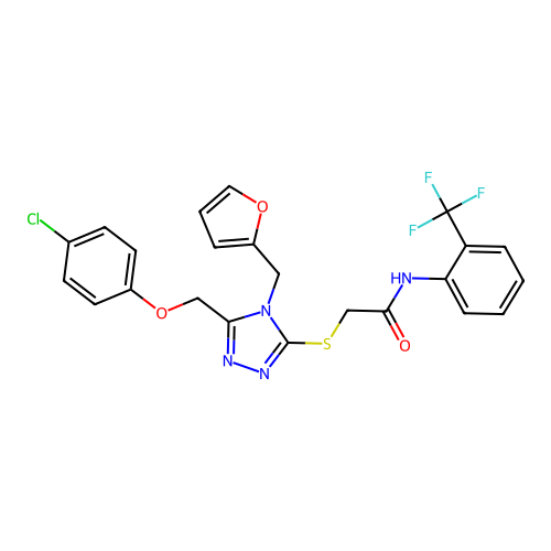 2-((5-((4-chlorophenoxy)methyl)-4-(furan-2-ylmethyl)-4H-1,2,4-triazol-3-yl)thio)-N-(2-(trifluoromethyl)phenyl)acetamide structure
