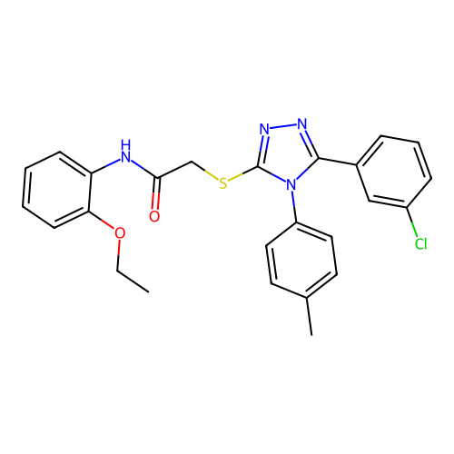2-[[5-(3-chlorophenyl)-4-(4-methylphenyl)-1,2,4-triazol-3-yl]sulfanyl]-N-(2-ethoxyphenyl)acetamide structure