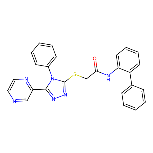 N-(2-phenylphenyl)-2-[(4-phenyl-5-pyrazin-2-yl-1,2,4-triazol-3-yl)sulfanyl]acetamide structure