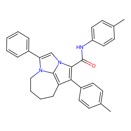 4-phenyl-N,1-di-p-tolyl-5,6,7,8-tetrahydro-2a,4a-diazacyclopenta[cd]azulene-2-carboxamide structure