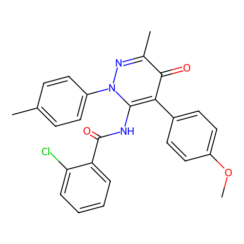 2-chloro-N-[4-(4-methoxyphenyl)-6-methyl-2-(4-methylphenyl)-5-oxopyridazin-3-yl]benzamide structure