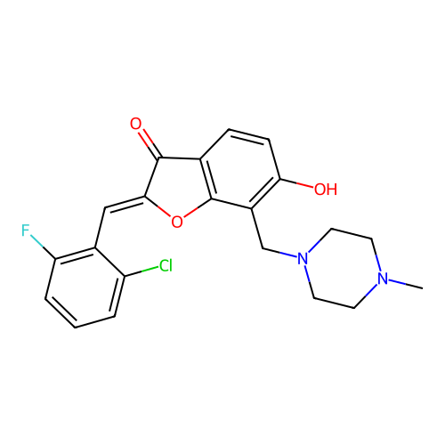 (Z)-2-(2-chloro-6-fluorobenzylidene)-6-hydroxy-7-((4-methylpiperazin-1-yl)methyl)benzofuran-3(2H)-one structure