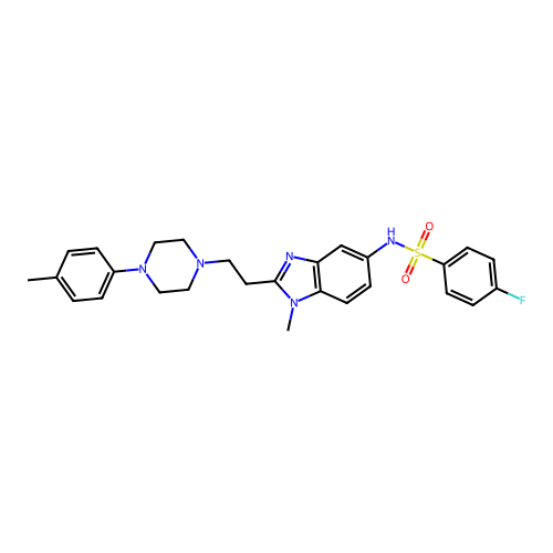 4-fluoro-N-(1-methyl-2-(2-(4-(p-tolyl)piperazin-1-yl)ethyl)-1H-benzo[d]imidazol-5-yl)benzenesulfonamide structure