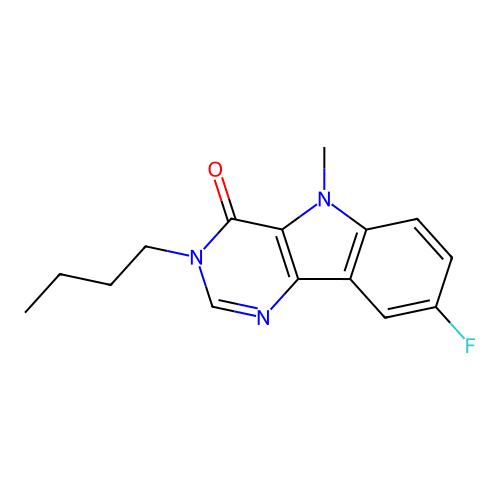 3-butyl-8-fluoro-5-methyl-3,5-dihydro-4H-pyrimido[5,4-b]indol-4-one structure