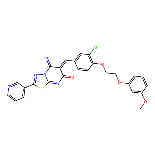 (6Z)-6-[[3-chloro-4-[2-(3-methoxyphenoxy)ethoxy]phenyl]methylidene]-5-imino-2-pyridin-3-yl-[1,3,4]thiadiazolo[3,2-a]pyrimidin-7-one structure