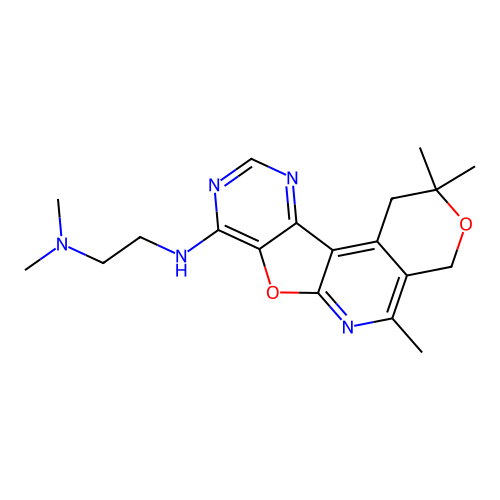 N,N-dimethyl-N'-(2,2,5-trimethyl-1,4-dihydro-2H-pyrano[4'',3'':4',5']pyrido[3',2':4,5]furo[3,2-d]pyrimidin-8-yl)ethane-1,2-diamine structure
