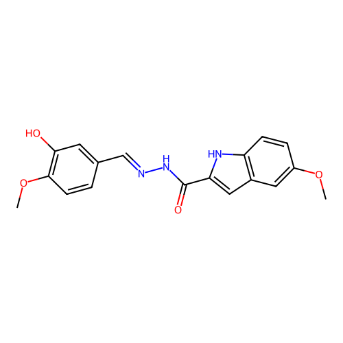 N-[(E)-(3-hydroxy-4-methoxyphenyl)methylideneamino]-5-methoxy-1H-indole-2-carboxamide structure