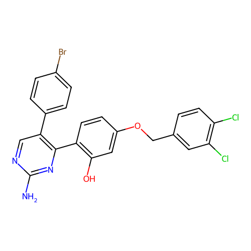 2-[2-Amino-5-(4-bromophenyl)pyrimidin-4-yl]-5-[(3,4-dichlorobenzyl)oxy]phenol structure
