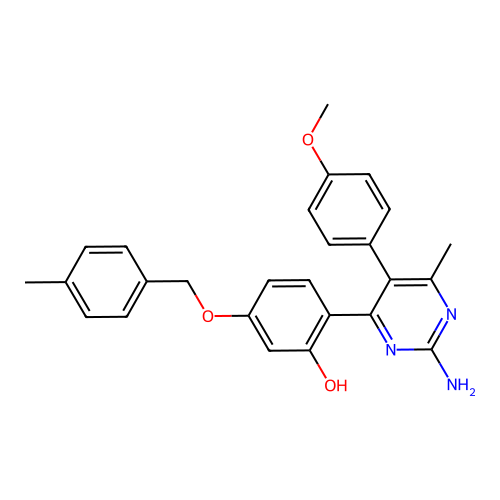 2-(2-amino-5-(4-methoxyphenyl)-6-methylpyrimidin-4-yl)-5-((4-methylbenzyl)oxy)phenol structure