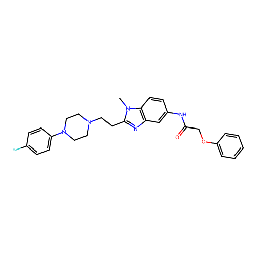 N-(2-(2-(4-(4-fluorophenyl)piperazin-1-yl)ethyl)-1-methyl-1H-benzo[d]imidazol-5-yl)-2-phenoxyacetamide structure