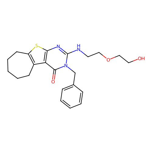 3-benzyl-2-((2-(2-hydroxyethoxy)ethyl)amino)-6,7,8,9-tetrahydro-3H-cyclohepta[4,5]thieno[2,3-d]pyrimidin-4(5H)-one structure