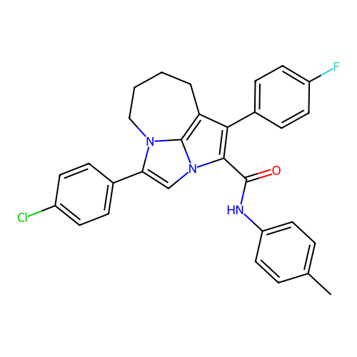 4-(4-chlorophenyl)-1-(4-fluorophenyl)-N-(4-methylphenyl)-5,6,7,8-tetrahydro-2a,4a-diazacyclopenta[cd]azulene-2-carboxamide structure
