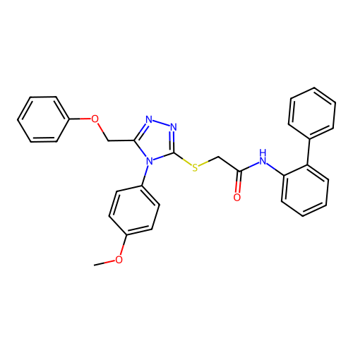 2-[[4-(4-methoxyphenyl)-5-(phenoxymethyl)-1,2,4-triazol-3-yl]sulfanyl]-N-(2-phenylphenyl)acetamide structure