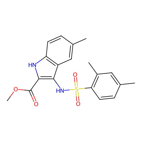 methyl 3-{[(2,4-dimethylphenyl)sulfonyl]amino}-5-methyl-1H-indole-2-carboxylate structure