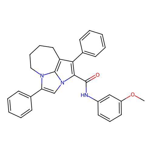 N-(3-methoxyphenyl)-1,4-diphenyl-5,6,7,8-tetrahydro-2a,4a-diazacyclopenta[cd]azulene-2-carboxamide structure