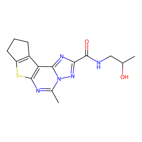 N-(2-hydroxypropyl)-5-methyl-9,10-dihydro-8H-cyclopenta[4,5]thieno[3,2-e][1,2,4]triazolo[1,5-c]pyrimidine-2-carboxamide structure