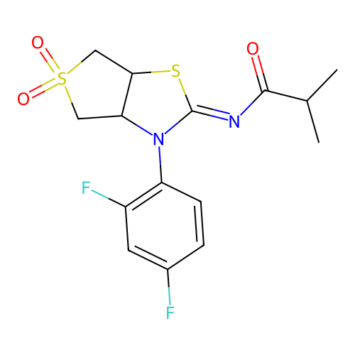 N-[(2Z)-3-(2,4-difluorophenyl)-5,5-dioxidotetrahydrothieno[3,4-d][1,3]thiazol-2(3H)-ylidene]-2-methylpropanamide structure