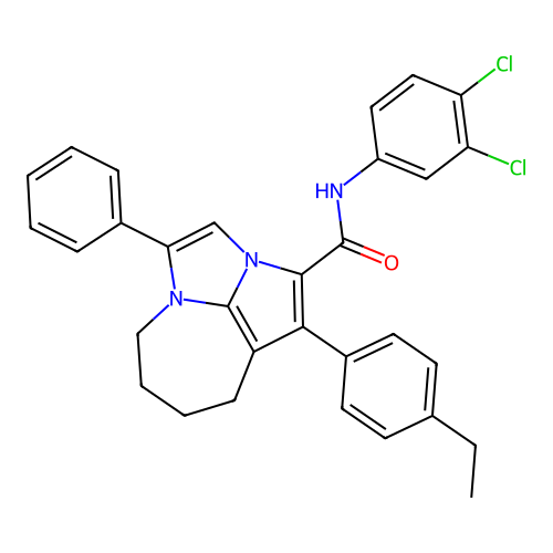 N-(3,4-dichlorophenyl)-1-(4-ethylphenyl)-4-phenyl-5,6,7,8-tetrahydro-2a,4a-diazacyclopenta[cd]azulene-2-carboxamide structure