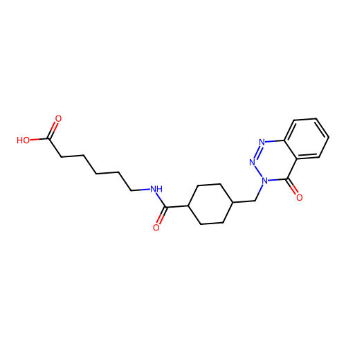 6-(4-((4-oxobenzo[d][1,2,3]triazin-3(4H)-yl)methyl)cyclohexanecarboxamido)hexanoic acid structure