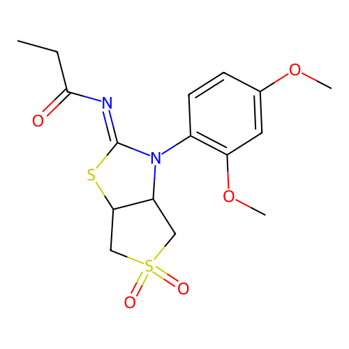 N-[(2Z)-3-(2,4-dimethoxyphenyl)-5,5-dioxidotetrahydrothieno[3,4-d][1,3]thiazol-2(3H)-ylidene]propanamide structure