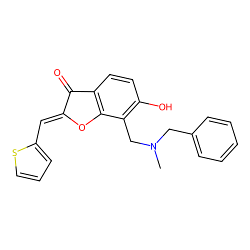 (Z)-7-((benzyl(methyl)amino)methyl)-6-hydroxy-2-(thiophen-2-ylmethylene)benzofuran-3(2H)-one structure