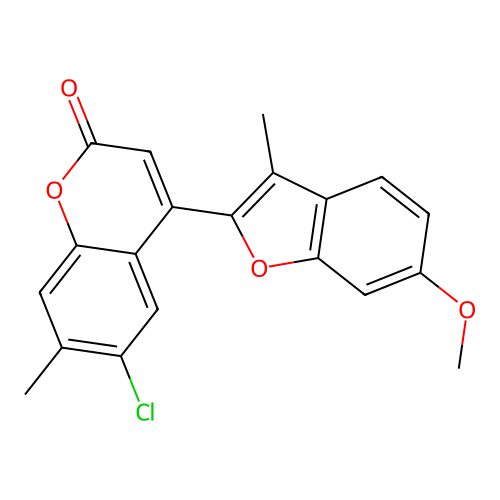 6-chloro-4-(6-methoxy-3-methyl-1-benzofuran-2-yl)-7-methyl-2H-chromen-2-one structure