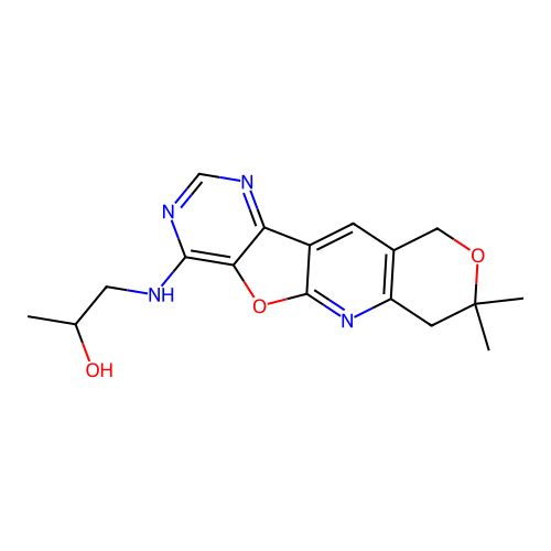1-((8,8-dimethyl-8,10-dihydro-7H-pyrano[3'',4'':5',6']pyrido[3',2':4,5]furo[3,2-d]pyrimidin-4-yl)amino)propan-2-ol structure