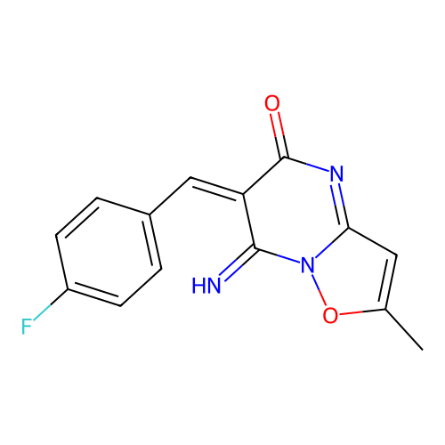 (6E)-6-[(4-fluorophenyl)methylidene]-7-imino-2-methyl-[1,2]oxazolo[2,3-a]pyrimidin-5-one structure