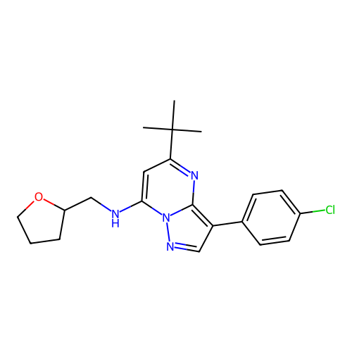 5-tert-butyl-3-(4-chlorophenyl)-N-(oxolan-2-ylmethyl)pyrazolo[1,5-a]pyrimidin-7-amine structure