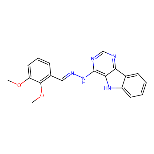 4-[(2E)-2-(2,3-dimethoxybenzylidene)hydrazinyl]-5H-pyrimido[5,4-b]indole structure