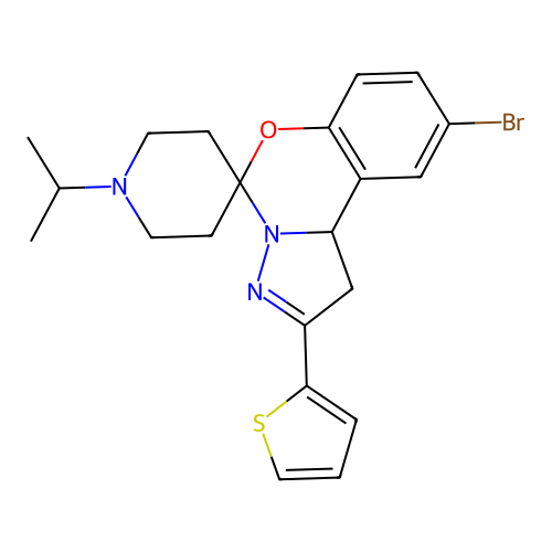 9'-bromo-1-(propan-2-yl)-2'-(thiophen-2-yl)-1',10b'-dihydrospiro[piperidine-4,5'-pyrazolo[1,5-c][1,3]benzoxazine] structure