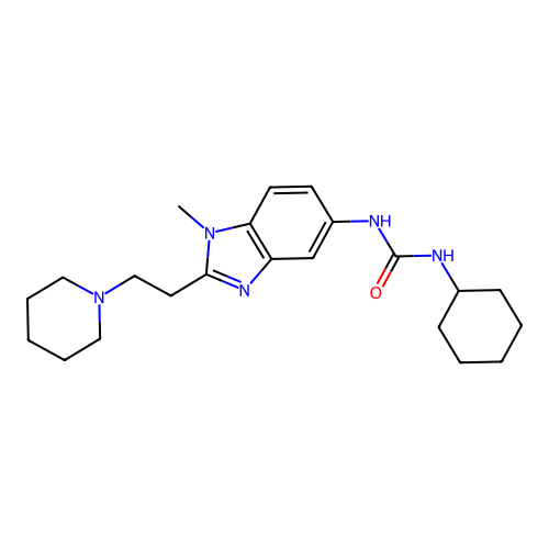 1-cyclohexyl-3-{1-methyl-2-[2-(piperidin-1-yl)ethyl]-1H-benzimidazol-5-yl}urea structure
