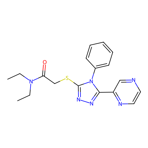 N,N-diethyl-2-((4-phenyl-5-(pyrazin-2-yl)-4H-1,2,4-triazol-3-yl)thio)acetamide structure
